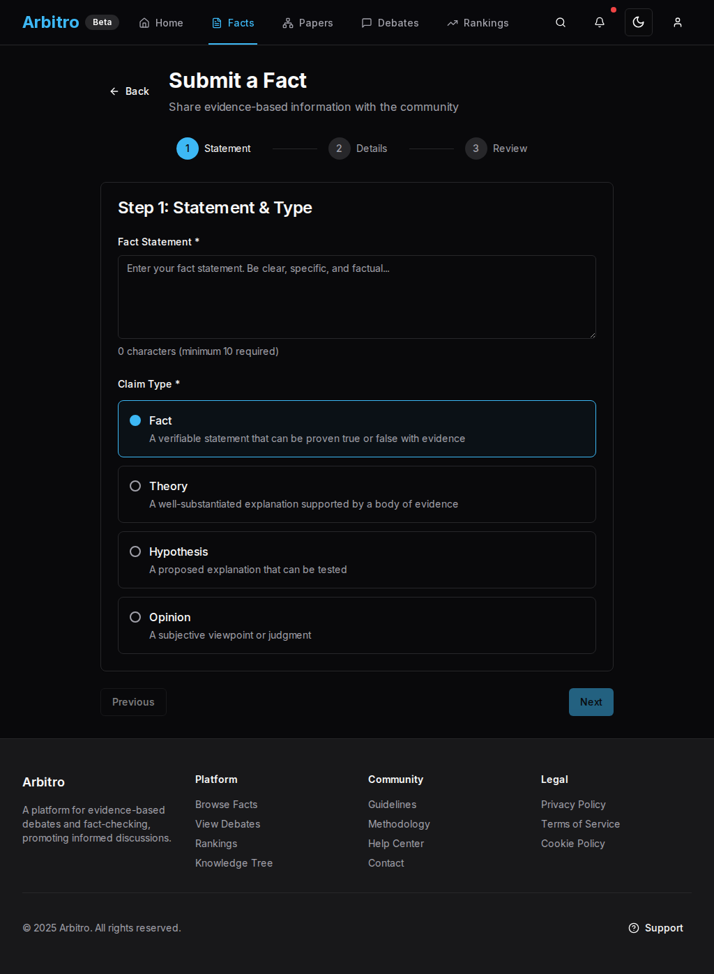 Submit Fact desktop preview