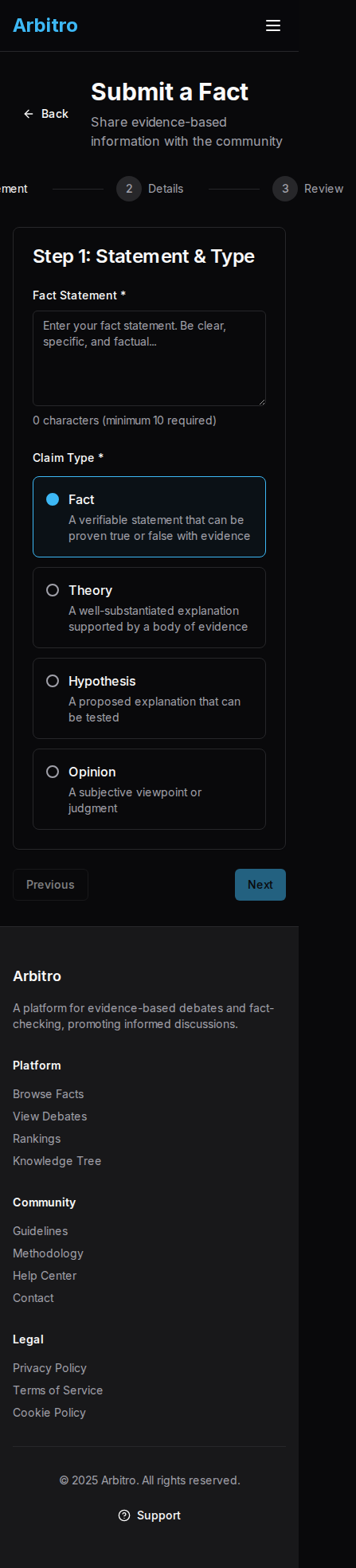 Submit Fact mobile preview