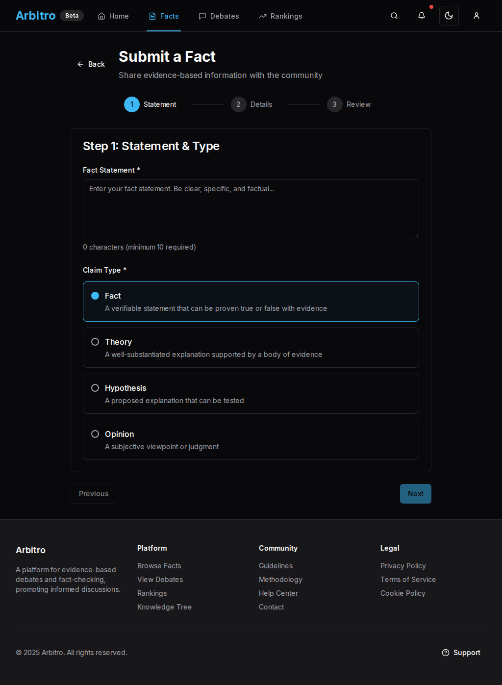 Submit Fact desktop preview